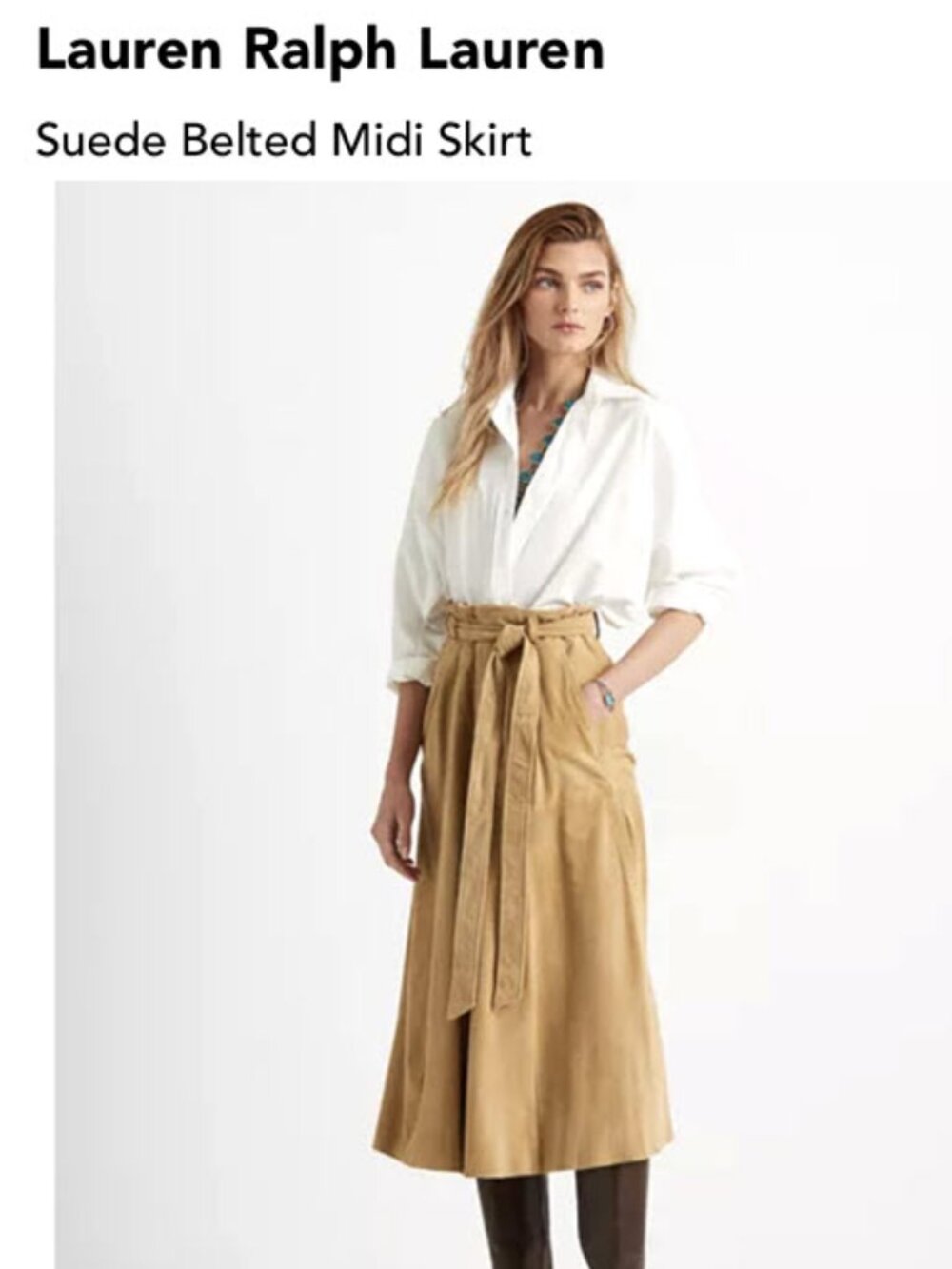 Lauren Ralph Lauren Goat Suede Belted Midi Skirt